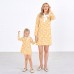 Sweet Long Sleeved Yellow Plaid and Flower Print Mom Girl Matching Dress