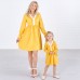 Sweet V-neck Long Sleeved Lace Stitching Yellow Mom Girl Matching Dress - 1397