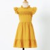 Sweet Yellow Jacquard Lace Short Sleeve Mom Girl Matching Dress