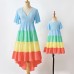 Sweet Color Block Short Sleeve Mom Girl Matching Dress - 1305