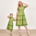 Sweet Green Lace Short Sleeve Mom Girl Matching Dress