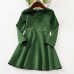 Elegant Golden Ribbon Green Long-sleeved Mom Girl Matching Dress - 13168