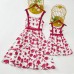 Sweet Rose Red Flower Mom Girl Matching Dress