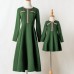 Elegant Golden Ribbon Green Long-sleeved Mom Girl Matching Dress - 13168