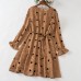 Sweet Khaki Polka Dot Long Sleeve Mom Girl Matching Dress - 13163