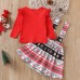 【12M-5Y】Girls Christmas Print Red Top And Suspender Skirt Set