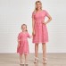 Sweet Pink Lace Short Sleeve Mom Girl Matching Dress - 13130