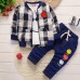 【12M-4Y】Boys Casual Plaid Jacket Printed T-shirt Pants Three-piece Set