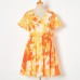 Sweet Orange Tie-Dye V-Neck Short Sleeve Mom Girl Matching Dress - 13109