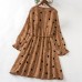 Sweet Khaki Polka Dot Long Sleeve Mom Girl Matching Dress - 13163