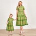 Sweet Green Lace Short Sleeve Mom Girl Matching Dress