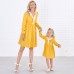 Sweet V-neck Long Sleeved Lace Stitching Yellow Mom Girl Matching Dress - 1397