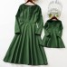 Elegant Golden Ribbon Green Long-sleeved Mom Girl Matching Dress - 13168