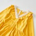 Sweet V-neck Long Sleeved Lace Stitching Yellow Mom Girl Matching Dress - 1397