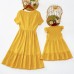 Sweet Yellow Jacquard Lace Short Sleeve Mom Girl Matching Dress