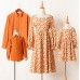 Casual Orange Corduroy Floral Long-sleeved Family Matching Outfits - 2122