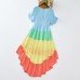 Sweet Color Block Short Sleeve Mom Girl Matching Dress - 1305