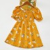 Sweet Flower Print Square Neck Puff Sleeve Yellow Mom Girl Matching Dress