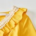 Sweet V-neck Long Sleeved Lace Stitching Yellow Mom Girl Matching Dress - 1397