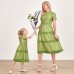 Sweet Green Lace Short Sleeve Mom Girl Matching Dress