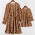 Sweet Khaki Polka Dot Long Sleeve Mom Girl Matching Dress - 13163