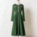 Elegant Golden Ribbon Green Long-sleeved Mom Girl Matching Dress - 13168