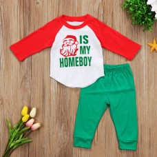 【12M-5Y】Boys Christmas Letter Print Long Sleeve Sweatshirt And Pants Set