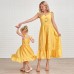 Sweet Yellow Ruffled Mom Girl Matching Dress - 1319