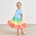 Sweet Color Block Short Sleeve Mom Girl Matching Dress - 1305