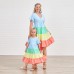 Sweet Color Block Short Sleeve Mom Girl Matching Dress - 1305