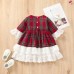 【12M-6Y】Girls White Lace Ruffle Design Red Plaid Christmas Dress