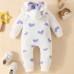 【0M-18M】Baby Girl Cute Duck And Heart Shape Print And Bow Hooded Romper