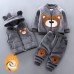 【12M-4Y】3-piece Kid Bear Embroidery Thickened Fleece Cardigan And Vest And Pants Set - 4412