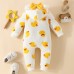 【0M-18M】Baby Girl Cute Duck And Heart Shape Print And Bow Hooded Romper