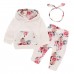 【9M-7Y】Girl 3-piece Floral Hooded Sweatshirt And Pants Set With Headband - 34166