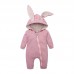 【0M-24M】Unisex Baby Cute Cotton Solid Color Rabbit Ears Hooded Zipper Romper