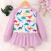 【2Y-7Y】Girl Cute Colorful Dinosaur Butterfly Print Colorblock Sleeve Ruffle Dress