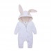 【0M-24M】Unisex Baby Cute Cotton Solid Color Rabbit Ears Hooded Zipper Romper