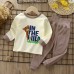 【9M-6Y】2-piece Unisex Cotton Cartoon Print Colorblock Long Sleeve Pajamas Set