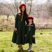 Elegant Golden Ribbon Green Long-sleeved Mom Girl Matching Dress - 13168