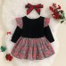 【3M-24M】Girls Christmas Elk Printed Long Sleeve Plaid Dress - 33264