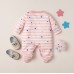 【0M-12M】Baby Girl Pink Striped Star Print Long Sleeve Romper