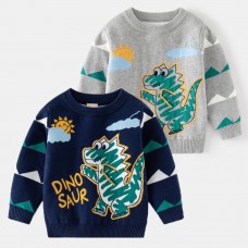 【2Y-8Y】Boys Dinosaur Pattern Round Neck Long Sleeve Sweater