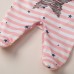 【0M-12M】Baby Girl Pink Striped Star Print Long Sleeve Romper