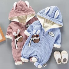 【3M-24M】Unisex Baby Thick Giraffe Embroidered Hooded Long Sleeve Romper