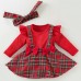 【3M-24M】2-piece Baby Girl Christmas Plaid Long Sleeve Romper With Hairband