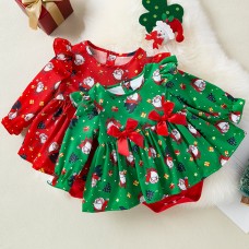 【3M-24M】Baby Girl Christmas Print Long Sleeve Romper