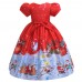 【4Y-12Y】Girls Christmas Print Short Sleeve Princess Dress