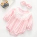 【0M-24M】2-piece Baby Girl Multicolor Cotton Jacquard Long Sleeve Romper With Hairband