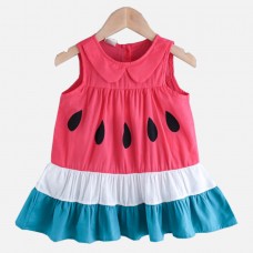 【18M-7Y】Girls Cute Contrast Stitching Doll Collar Sleeveless Dress - 3387